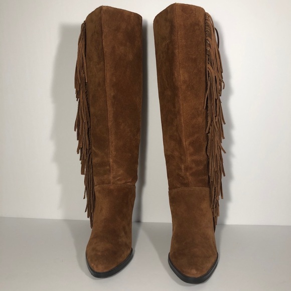 Michael Kors Suede Fringe Boots size 8.5 Chestnut - Picture 5 of 11